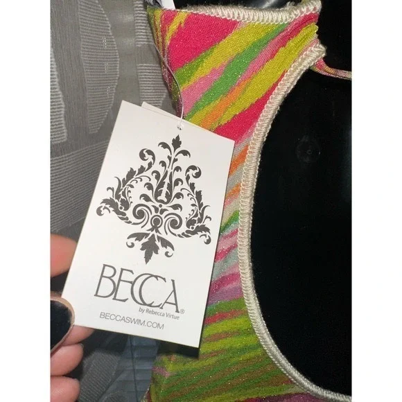 New With Tags BECCA by Rebecca Virtue One Piece Swimsuit Women's Stripe Metallic - Picture 9 of 12